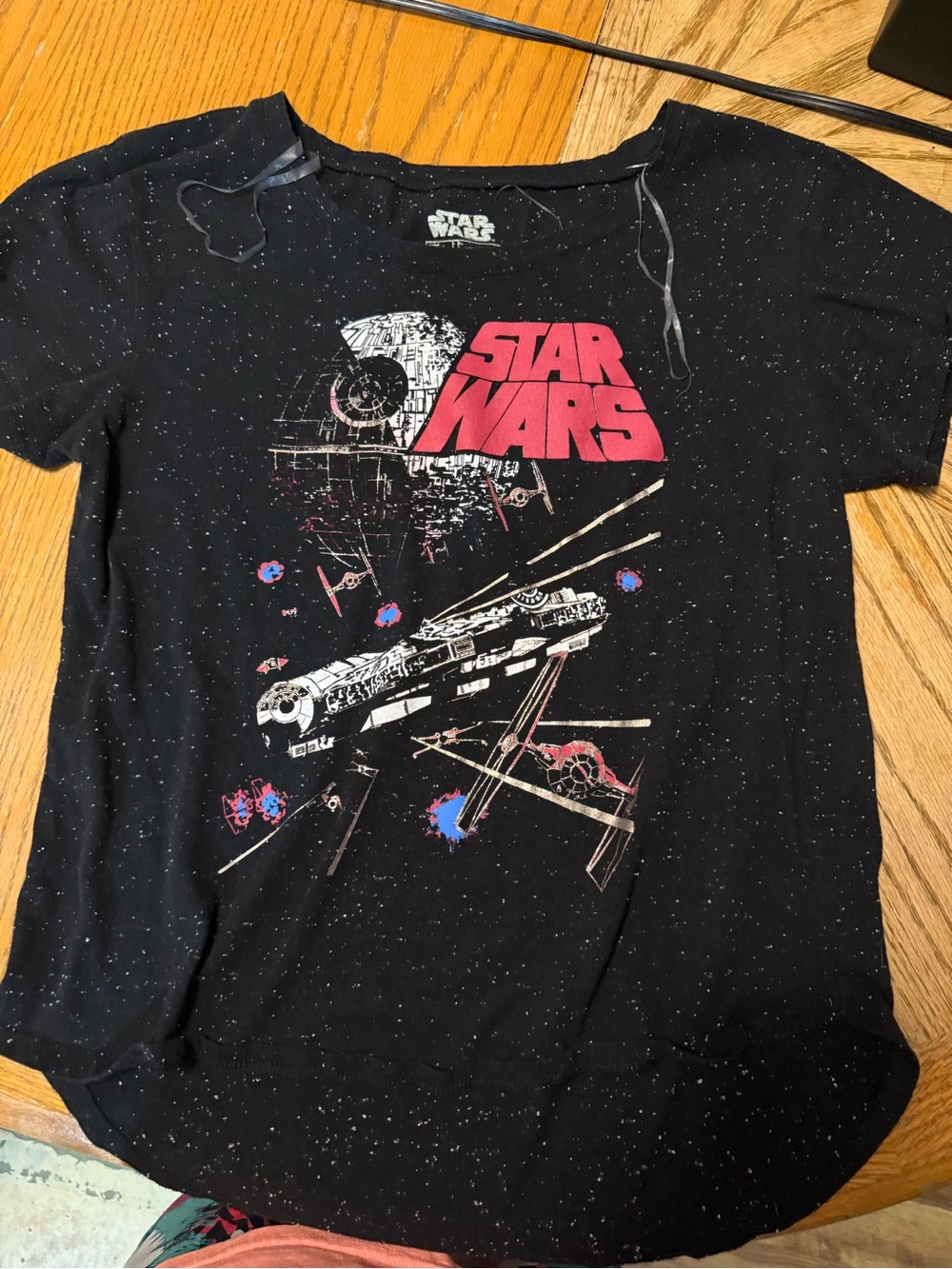 Star Wars Black Tee with Pink Logo and Multicolor Ship Art